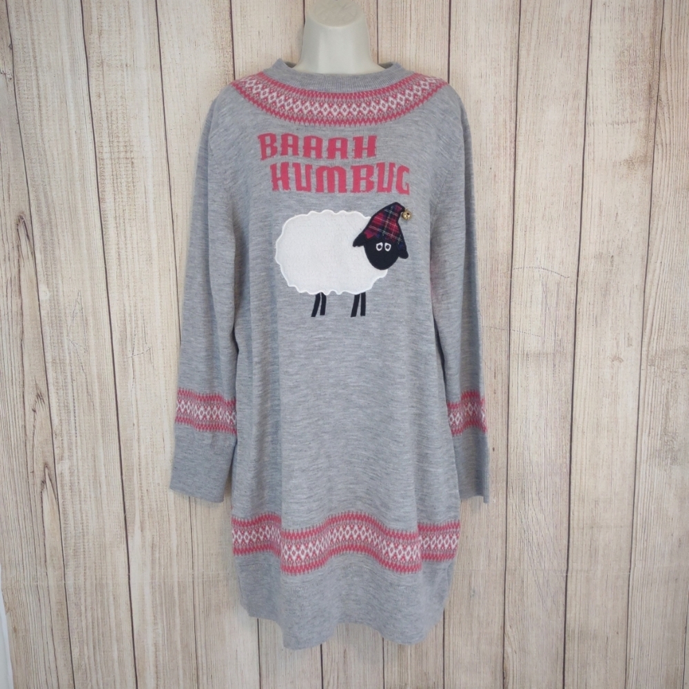 Rockin Around Christmas  Sweater dress Sheep Bell Gray Nordic Ugly Sweater XXL